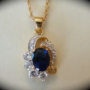 Stunning Blue Topaz & Cubic Zirconia with chain 18k Gold Filled Necklace